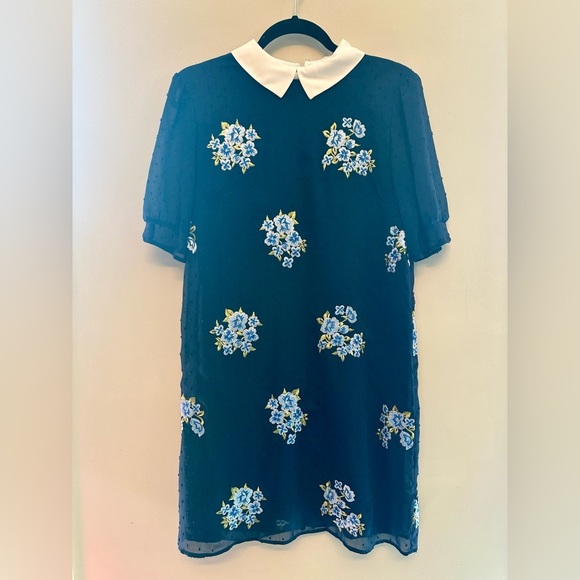 CeCe Blue and White Floral Dress w/ Peter Pan Collar Size 6 - Picture 1 of 5